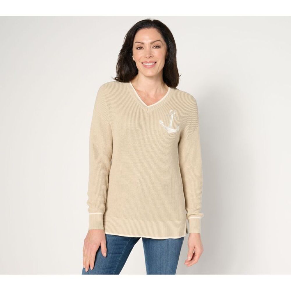 Revers-A-Brella Women's Top Plus Sz Sweater 3X Anchors Away Shaker White A673759